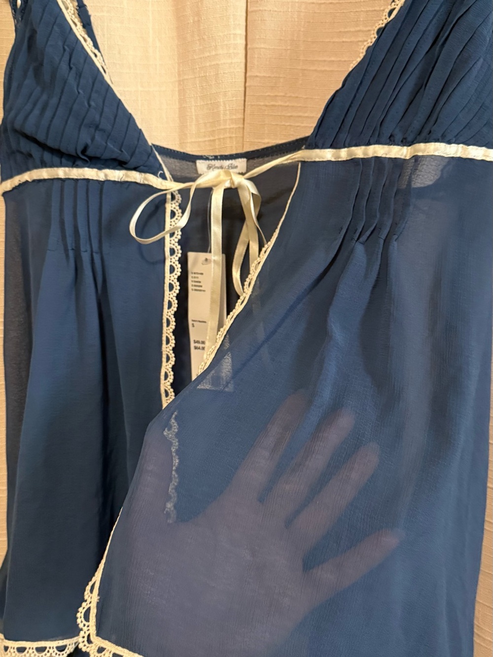 NWT Kimchi Blue babydoll Blue Camisole with Cream Lace Trim - Picture 5 of 5